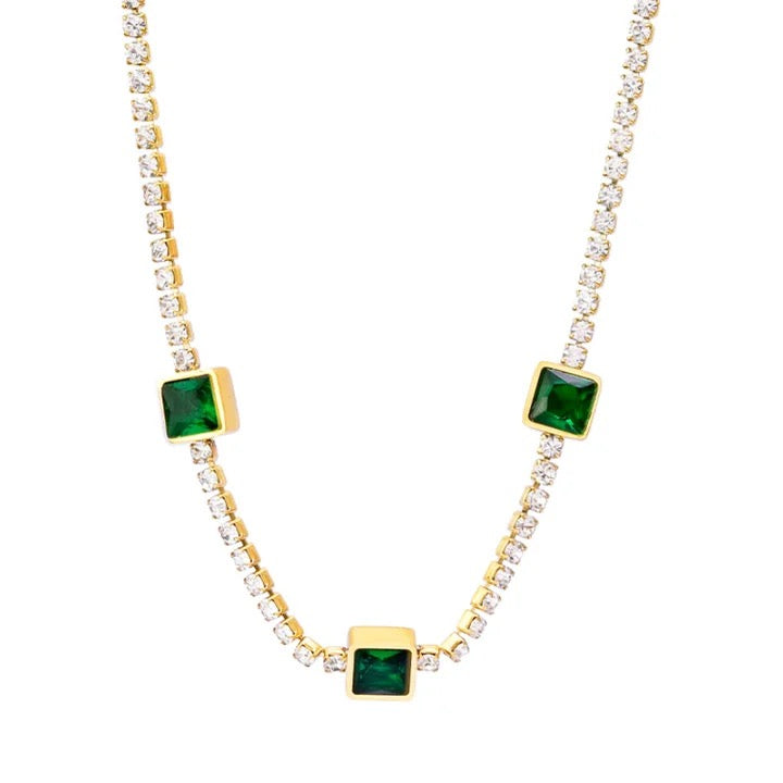 Emerald three square Zirconia Necklace