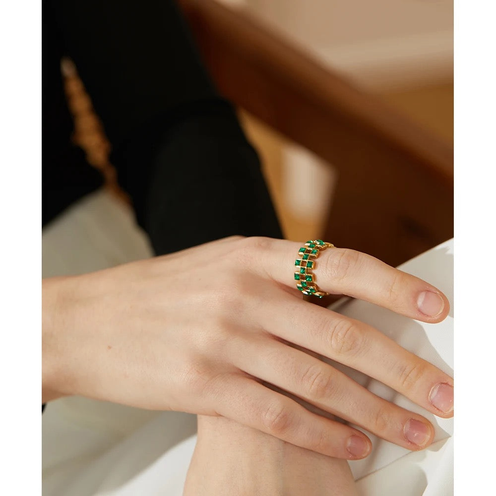 Izel Studded Ring (Green)