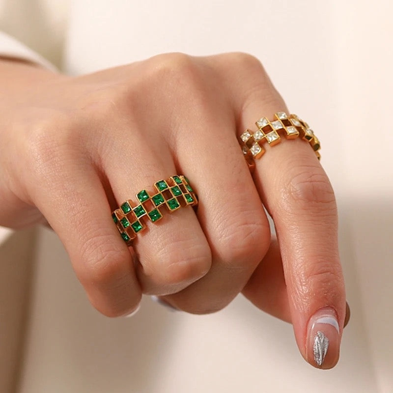 Izel Studded Ring (Green)