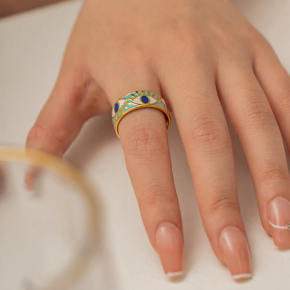 Aqua Evil Eye Ring