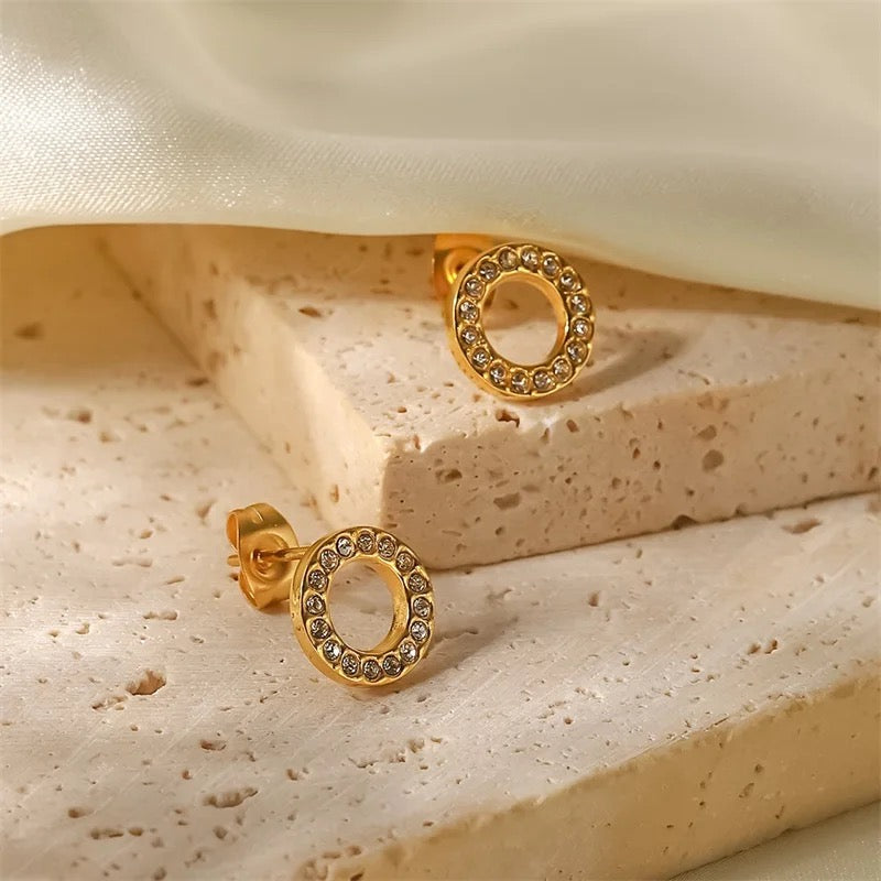 Zircon Circle Gold Studs