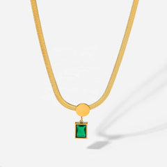 Green Square Pendant Necklace