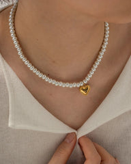 Natural Pearl Gold Heart Necklace