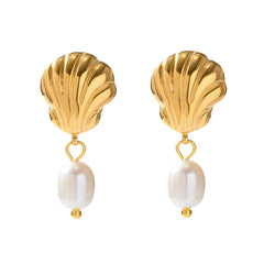 Gold Shell Pearl Earrings