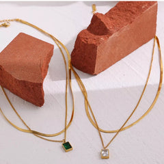 Green Cuban Double Layer Necklace